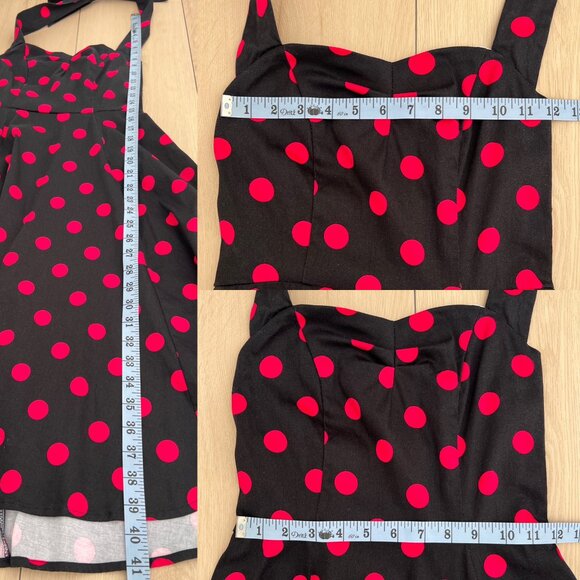 Feldie Black & Hot Pink Polka-Dot 1950s Inspired Halter Skater Style Dress Small - Picture 7 of 15